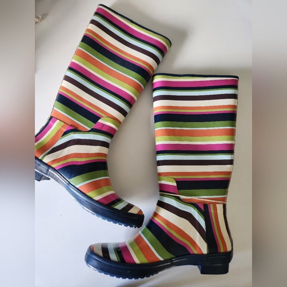 🐆 COACH PAMMIE tall rain boots striped sz 8B